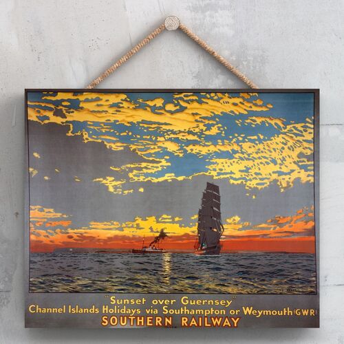 P0197 - Sunset Over Guernsey Original National Railway Poster On A Plaque Vintage Decor