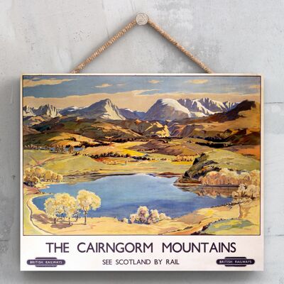 P0203 - The Cairngorm Mountains Scotland Poster originale della National Railway su una targa con decorazioni vintage