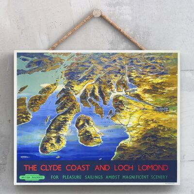 P0204 - The Clyde Coast Loch Lomond Affiche originale des chemins de fer nationaux sur une plaque Décor vintage