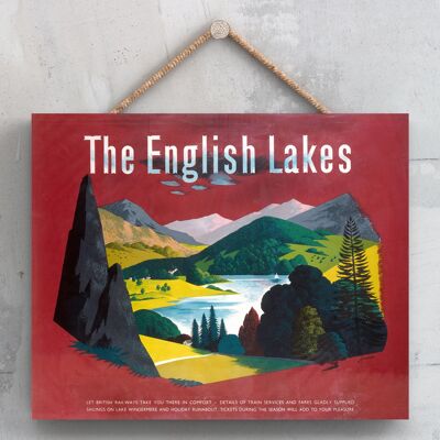 P0207 - The Lake District English Lakes Poster rosso originale della National Railway su una targa con decorazioni vintage