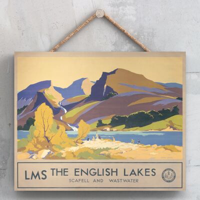 P0208 - The Lake District Scafell and Wastwater Affiche originale des chemins de fer nationaux sur une plaque décor vintage