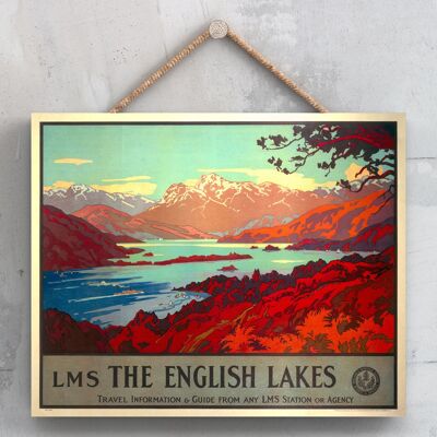 P0210 - The Lake District The English Lakes Poster originale della ferrovia nazionale su una targa con decorazioni vintage