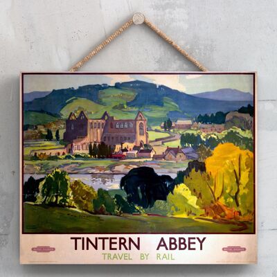 P0213 - Poster originale della ferrovia nazionale dell'abbazia di Tintern su una decorazione d'epoca della targa