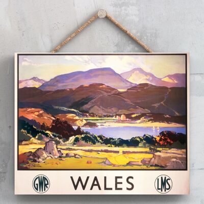 P0217 - Wales Gwr Poster originale della ferrovia nazionale su una targa con decorazioni vintage