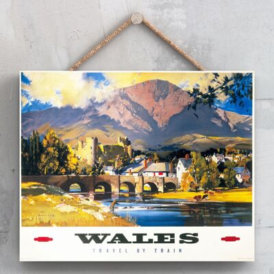 P0218 - Wales Travel By Train Affiche originale des chemins de fer nationaux sur une plaque décor vintage