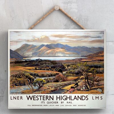 P0220 - Poster originale della ferrovia nazionale delle Highlands occidentali su una targa con decorazioni vintage