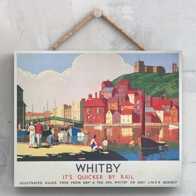 P0224 - Cartel original del ferrocarril nacional de Whitby Harbor en una placa de decoración vintage