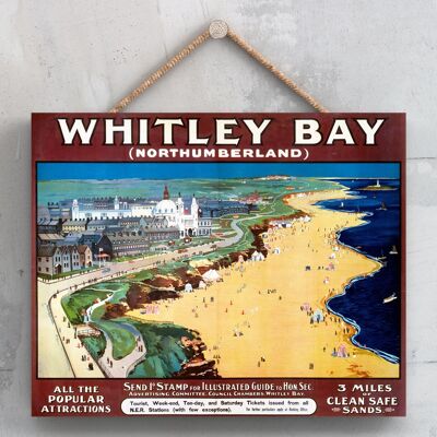 P0226 - Poster della ferrovia nazionale originale di Whitley Bay su una targa con decorazioni vintage