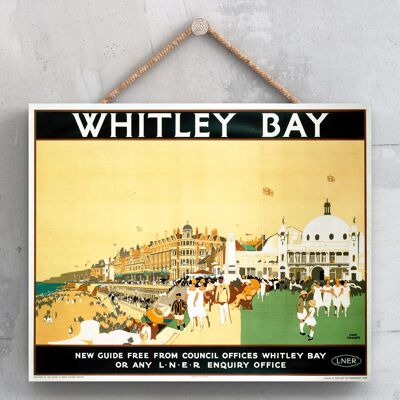 P0227 - Whitley Bay 3 Miles Poster originale della National Railway su una targa con decorazioni vintage