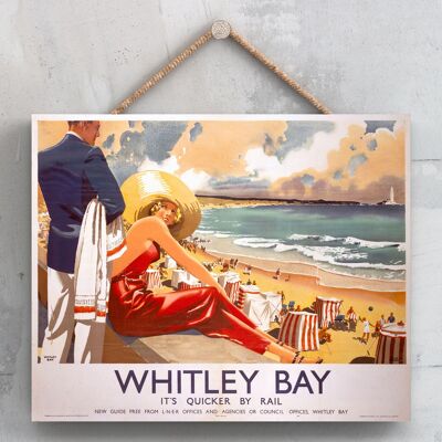 P0228 - Poster della ferrovia nazionale originale del muro di Whitley Bay su una targa con decorazioni vintage
