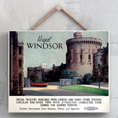 P0229 - Cartel del Ferrocarril Nacional Original de la Guardia de la Reina del Castillo de Windsor en una placa de decoración vintage