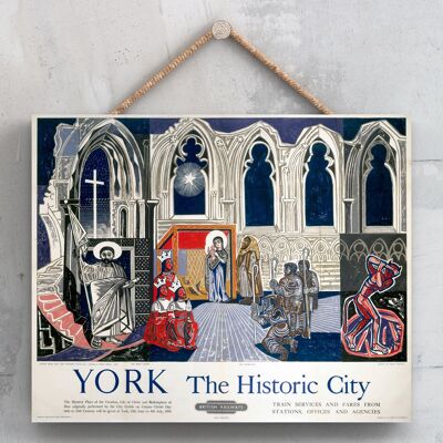 P0235 - Póster del ferrocarril nacional original de la ciudad histórica de York en una placa de decoración vintage