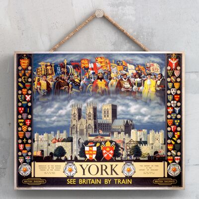 P0245 - Affiche originale des chemins de fer nationaux de l'histoire de York sur une plaque décor vintage
