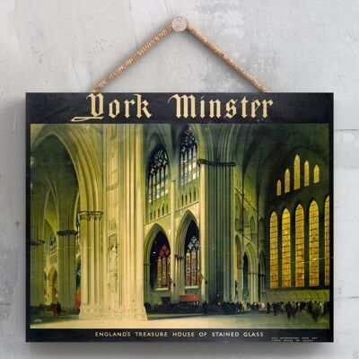 P0246 - York Minster Vidrieras Original Ferrocarril Nacional Póster En Una Placa Decoración Vintage