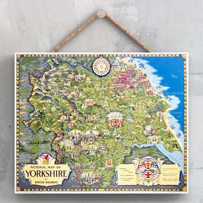 P0248 - Mapa pictórico de Yorkshire Póster nacional original del ferrocarril en una placa Decoración vintage