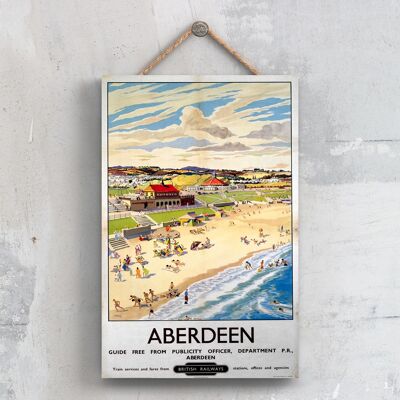P0249 - Aberdeen British Railways Poster originale delle ferrovie nazionali su una targa con decorazioni vintage