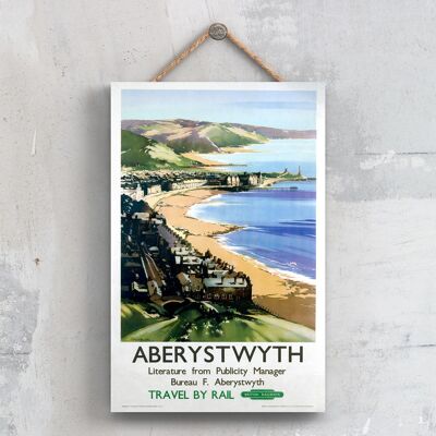 P0251 - Poster della ferrovia nazionale originale della costa di Aberystwyth su una targa con decorazioni vintage