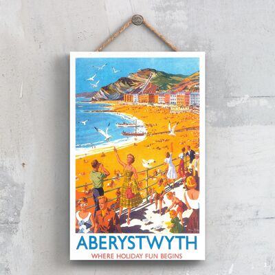 P0252 - Afiche del Ferrocarril Nacional Original de Aberystwyth Holiday en una placa de decoración vintage