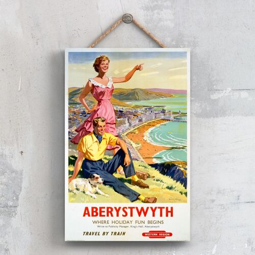 P0254 - Aberystwyth Where Holiday Fun Original National Railway Poster On A Plaque Vintage Decor