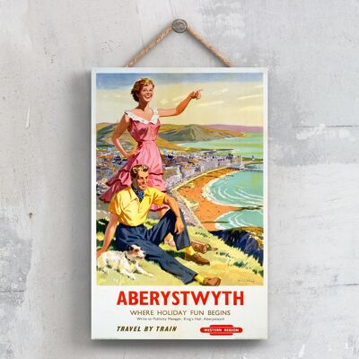 P0254 - Aberystwyth Where Holiday Fun Poster originale della National Railway su una targa con decorazioni vintage