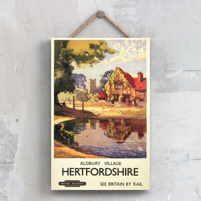 P0255 - Aldbury Village Hertfordshire Póster original del ferrocarril nacional en una placa de decoración vintage