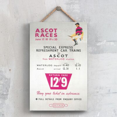 P0256 - Ascot Races Poster originale delle ferrovie nazionali su una targa con decorazioni vintage