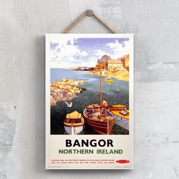 P0258 - Affiche originale des chemins de fer nationaux de Bangor en Irlande du Nord sur une plaque décor vintage 1