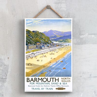 P0259 - Poster della ferrovia nazionale originale di Barmouth Mountain su una targa con decorazioni vintage