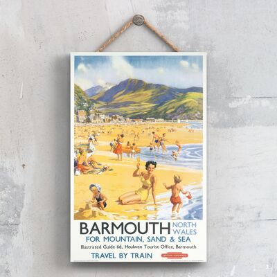 P0260 - Affiche originale des chemins de fer nationaux de Barmouth North Wales sur une plaque décor vintage