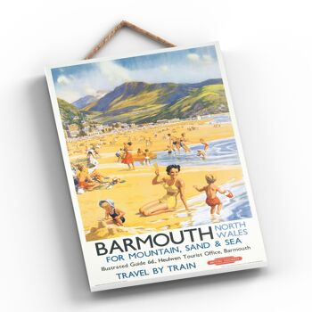 P0260 - Affiche originale des chemins de fer nationaux de Barmouth North Wales sur une plaque décor vintage 2