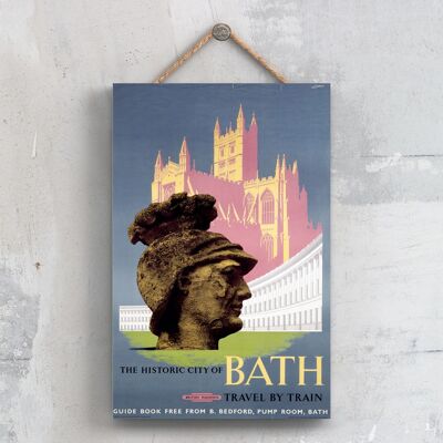 P0264 - Bath B Bedford Guide Books Póster de ferrocarril nacional original en una placa de decoración vintage