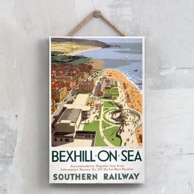 P0275 - Bexhill On Sea Poster originale della National Railway su una targa con decorazioni vintage