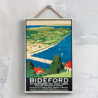 P0276 - Bideford Westward Ho! Cartel original del ferrocarril nacional en una decoración vintage de placa