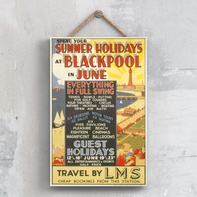 P0278 - Blackpool Summer Holidays June Affiche originale des chemins de fer nationaux sur une plaque décor vintage