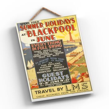 P0278 - Blackpool Summer Holidays June Affiche originale des chemins de fer nationaux sur une plaque décor vintage 2