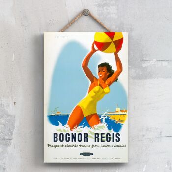 P0279 - Bognor Regis Beach Ball Affiche originale des chemins de fer nationaux sur une plaque décor vintage 1