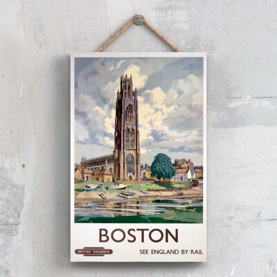 P0280 - Manifesto originale della ferrovia nazionale della chiesa di Boston su una decorazione vintage della targa