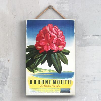 P0287 - Bournemouth Winter Warmth Affiche originale des chemins de fer nationaux sur une plaque décor vintage