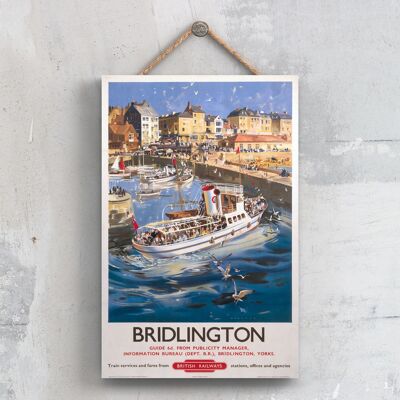 P0290 - Poster della ferrovia nazionale originale del porto di Bridlington su una targa con decorazioni vintage