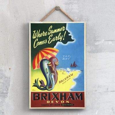P0298 - Brixham Summer Original National Railway Poster su targa con decorazioni vintage