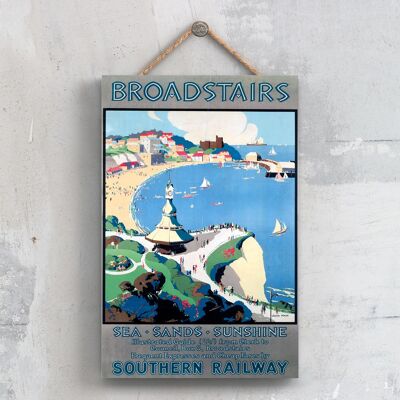 P0299 - Broadstairs Sea Sands Sunshine Affiche originale des chemins de fer nationaux sur une plaque décor vintage