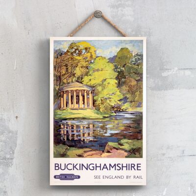 P0300 - Afiche original del Ferrocarril Nacional de Buckinghamshire en una placa con decoración vintage