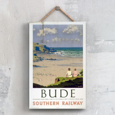 P0303 - Bude Beach Scene Original National Railway Poster en una placa de decoración vintage