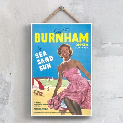P0307 - Burnham On Sea Sun Sand Sea Original National Railway Poster On A Plaque Vintage Decor