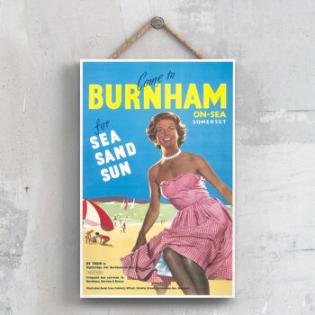 P0307 - Burnham On Sea Sun Sand Sea Affiche originale des chemins de fer nationaux sur une plaque décor vintage 1