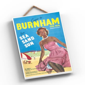 P0307 - Burnham On Sea Sun Sand Sea Affiche originale des chemins de fer nationaux sur une plaque décor vintage 2