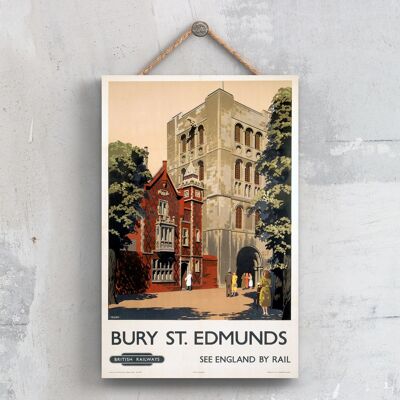 P0308 - Poster originale della National Railway di Bury St Edmunds su una targa con decorazioni vintage