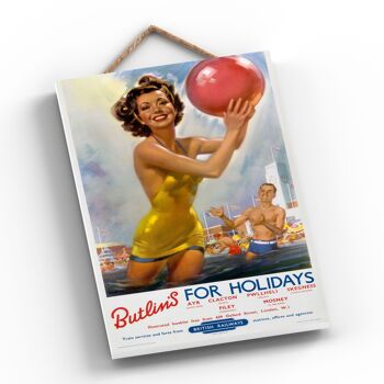 P0309 - Butlins Holidays Affiche Originale Des Chemins De Fer Nationaux Sur Une Plaque Décor Vintage 2