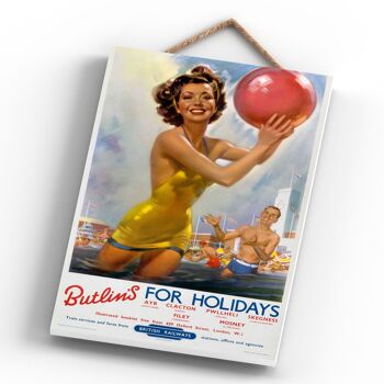 P0309 - Butlins Holidays Affiche Originale Des Chemins De Fer Nationaux Sur Une Plaque Décor Vintage 4