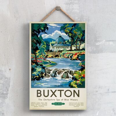 P0310 - Póster original del Ferrocarril Nacional de Buxton Pavilion Gardens en una placa de decoración vintage